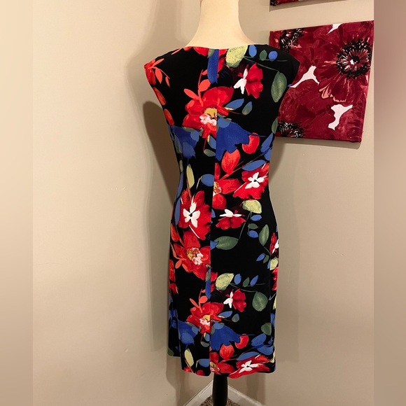Ralph Lauren Black, Blue, Red and White Floral Sheath Dress, sz 8 - Picture 4 of 5